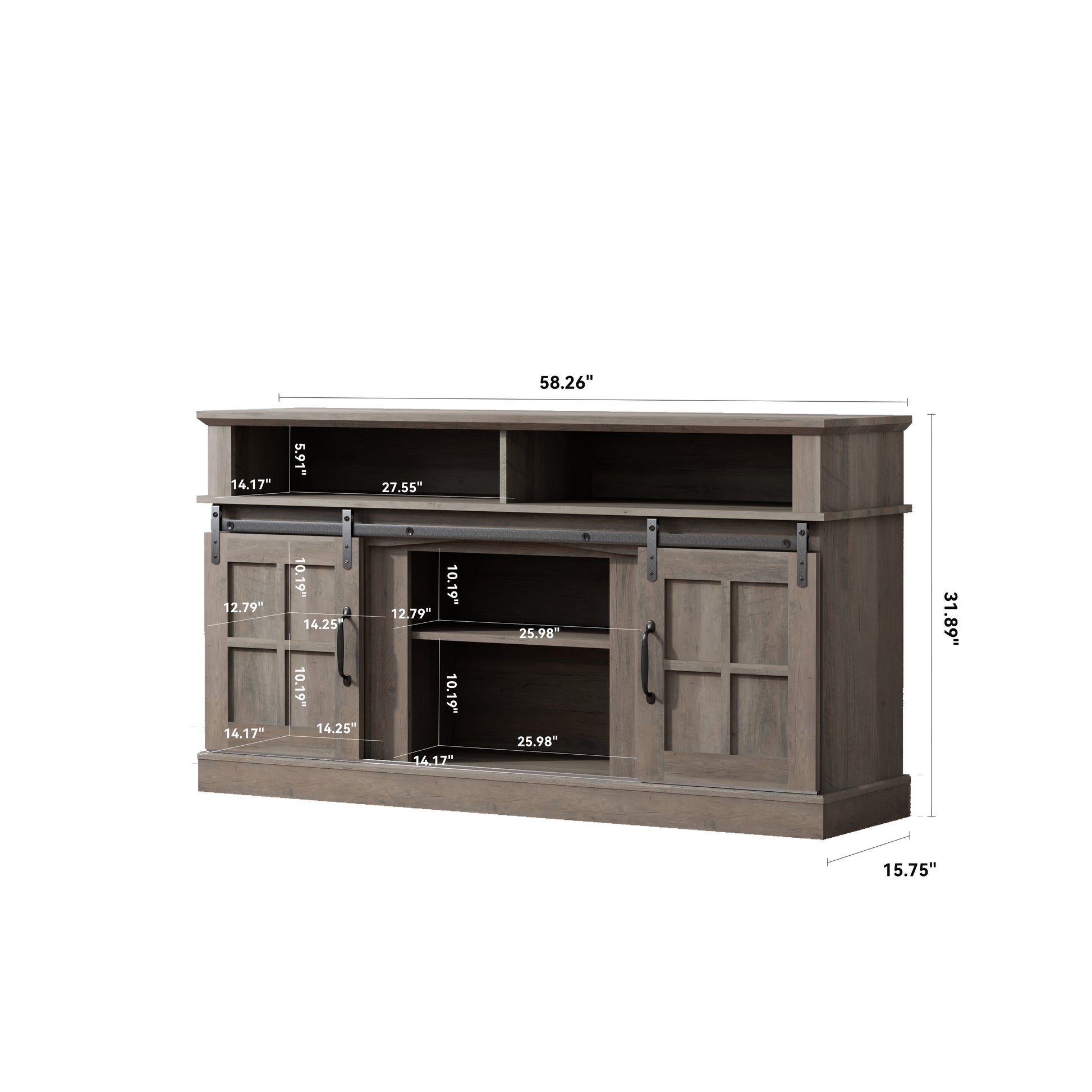 58 Inch Tv Stand With Storage Cabinet And Shelves, Tv Console Table Entertainment Center For Living Room,Bedroom Grey 50 59 Inches Particle Board