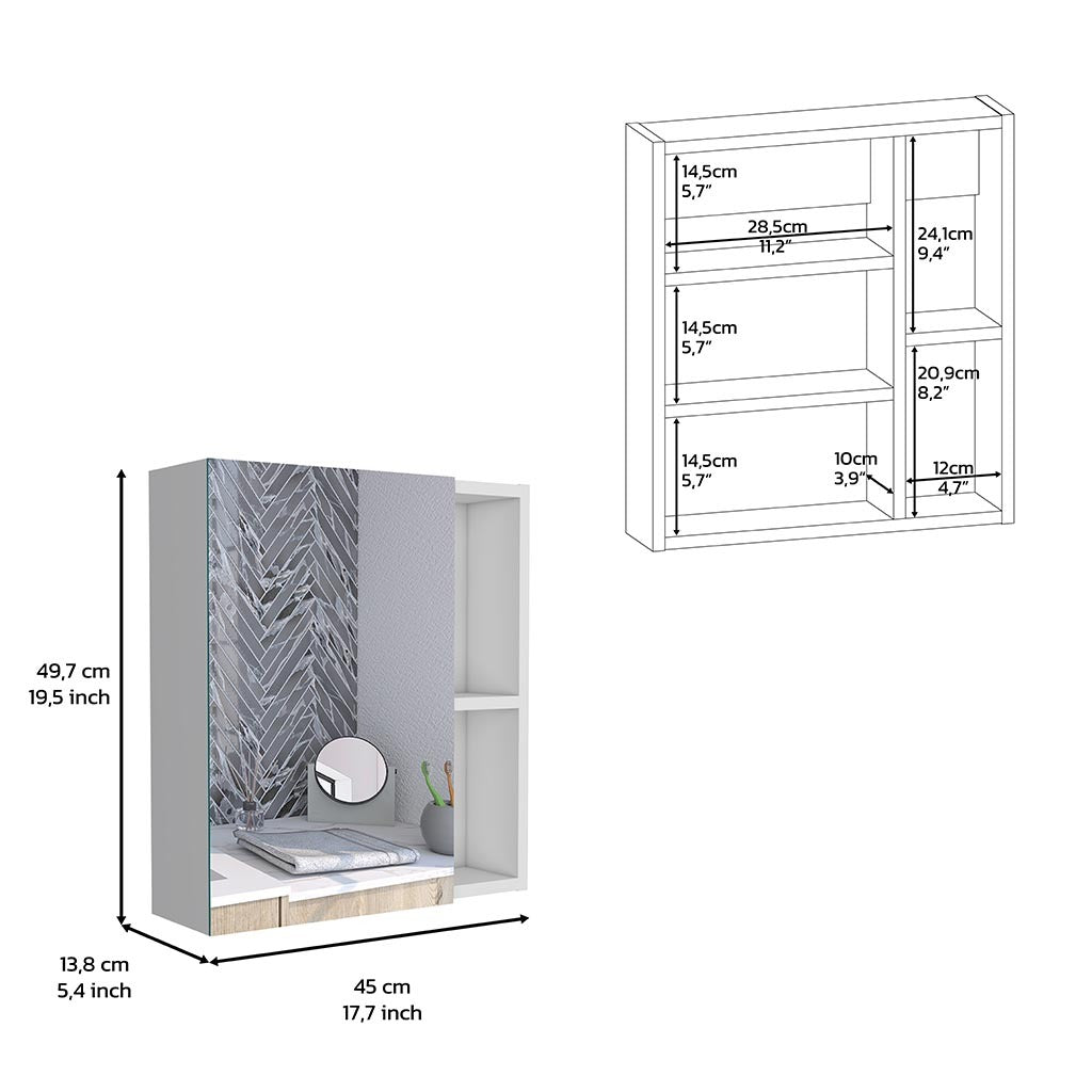 Medicine 19H" Single Door Cabinet With Mirror, Five Interior Shelves, White White Particle Board Particle Board