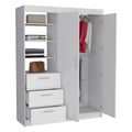 Kenya 3 Drawers Armoire, Double Door, 3 Tier Shelf White White Particle Board Particle Board