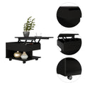 Lift Top Coffee Table, Casters, One Shelf, Black Black Particle Board Particle Board