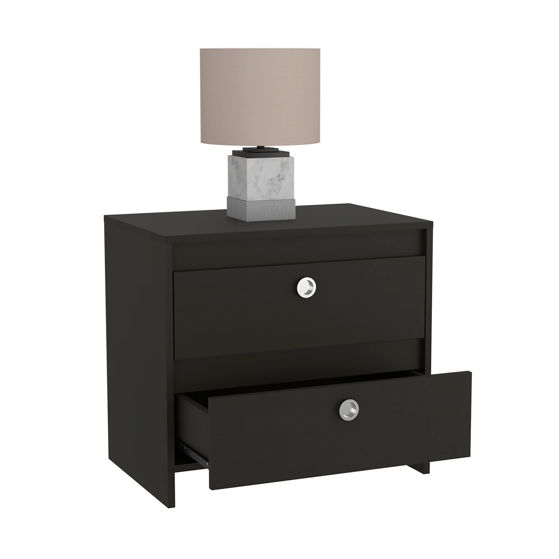 Lily Nightstand, Two Drawers Black Mdf Engineered Wood