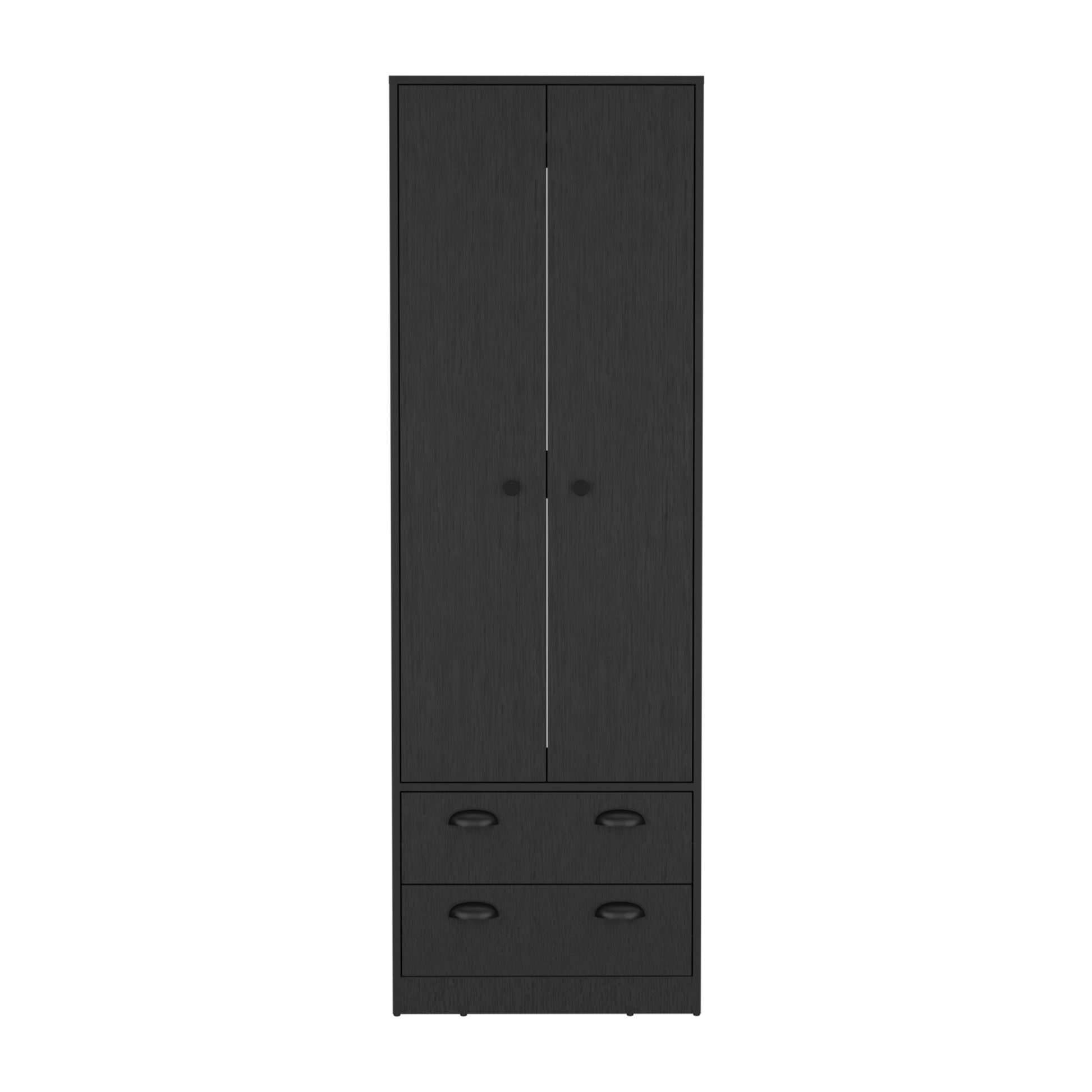 St Monans Armoire With Double Door And 2 Drawers Black Black Bedroom Modern Particle Board Particle Board