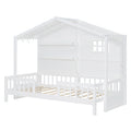 Twin Size House Bed With Shelves, House Bed With Window And Sparkling Light Strip On The Roof, White Twin White Solid Wood Mdf