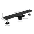28 Inches Linear Shower Drain With Removable Cover, 304 Stainless Shower Drain Included Hair Strainer And Leveling Feet, Flange Matte Black Stainless Steel