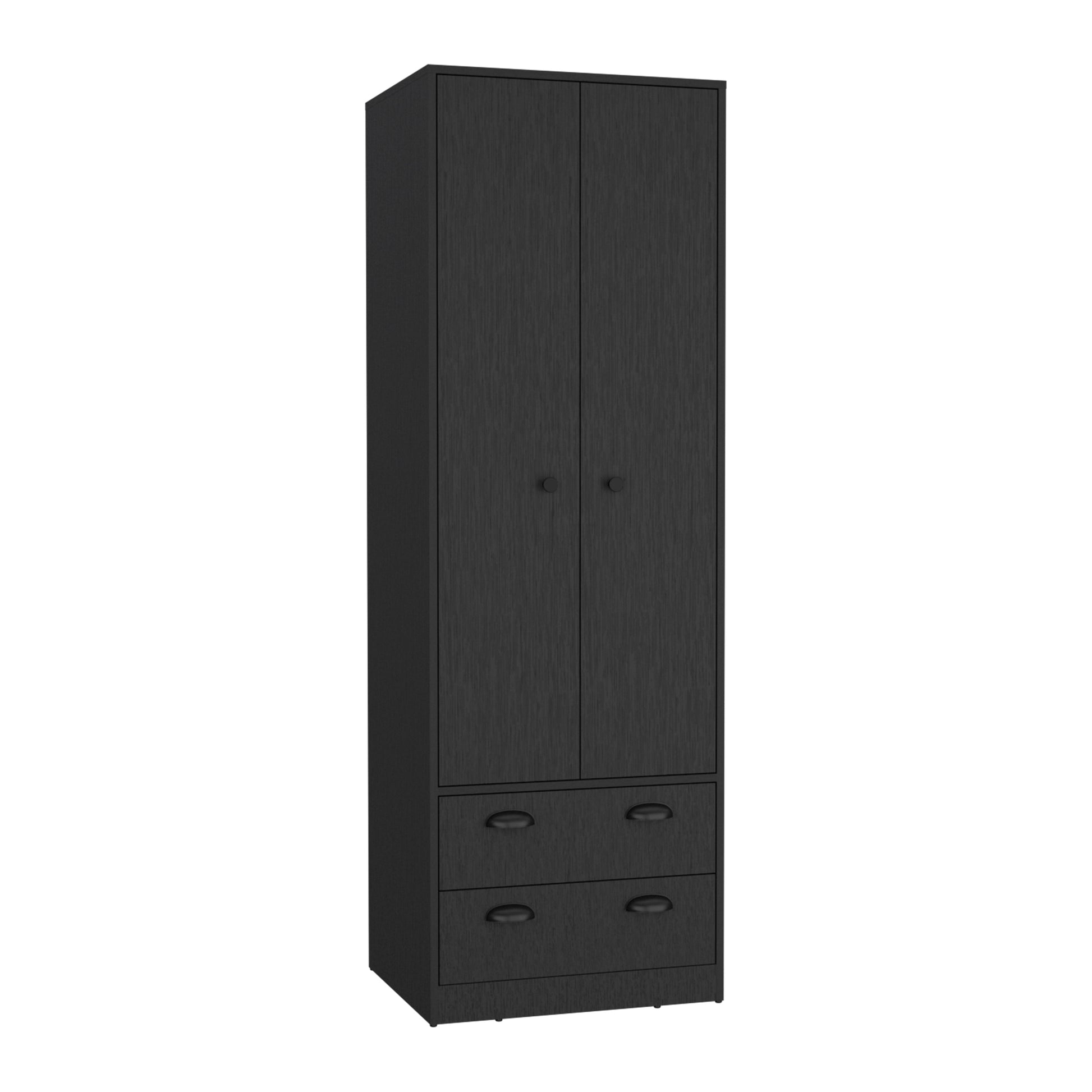 Armoire 70"H With 2 Drawers And 2 Doors, Black Black Bedroom Modern Particle Board Particle Board