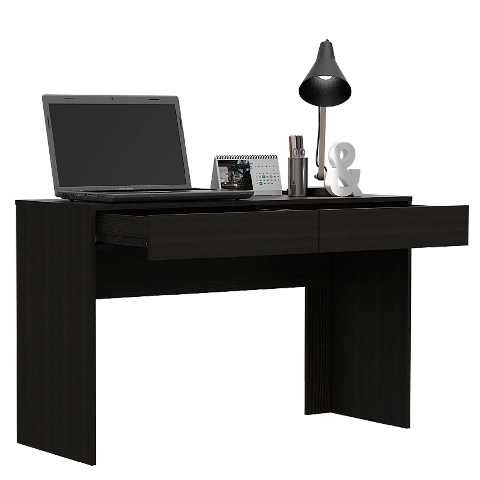 Computer Desk With Two Drawers Writing, Black Black Particle Board Particle Board