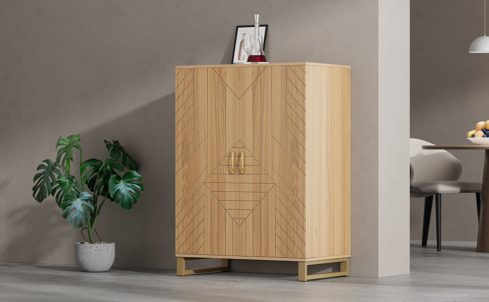 42.5" Modern Home Bar Cabinet Carved Wine Cabinet With Storage Natural Dining Room Contemporary Mdf