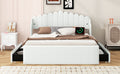 Queen Size Upholstered Platform Bed With 4 Drawers And 2 Usb, Beige Box Spring Not Required Queen Beige Wood Bedroom Bed Frame Polyester Upholstered
