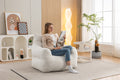 054 Large Size Teddy Fabric Bean Bag Chair Lazy Sofa Chair Sponge Filling For Indoor,Ivory Ivory Primary Living Space Soft Tufted Back Modern Memory Foam Teddy