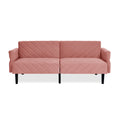 Velvet Futon Couch Convertible Folding Sofa Bed Tufted Couch With Adjustable Armrests For Apartment Pink Velvet Metal Medium Soft Split Back Eucalyptus Square Arms Foam 3 Seat