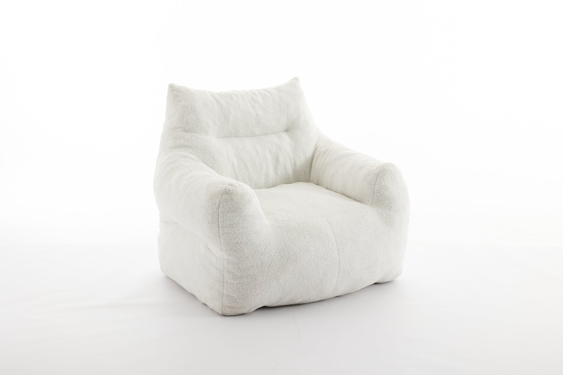 054 Large Size Teddy Fabric Bean Bag Chair Lazy Sofa Chair Sponge Filling For Indoor,Ivory Ivory Primary Living Space Soft Tufted Back Modern Memory Foam Teddy