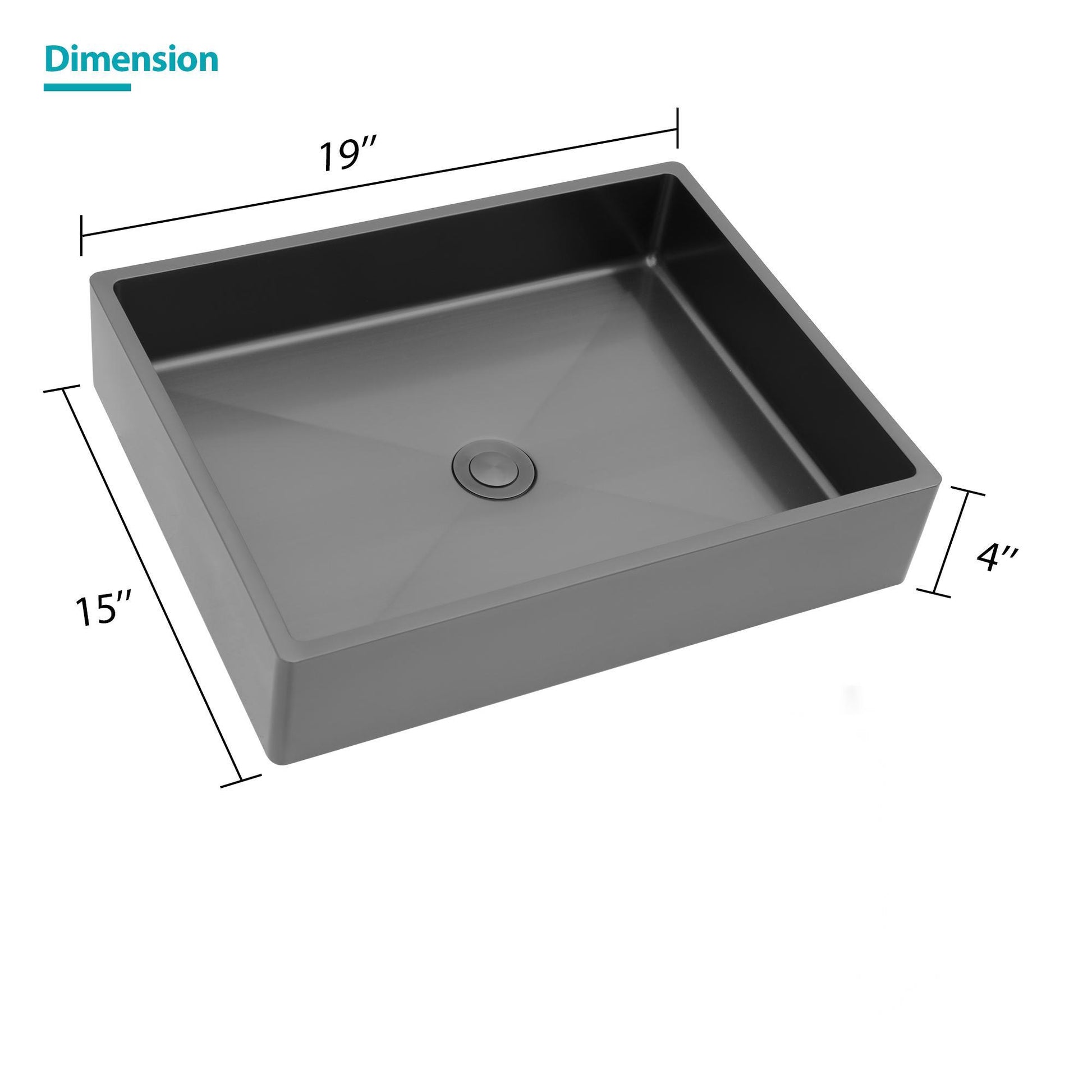 19"X15" Gunmetal Black Stainless Steel Bathroom Sink With Pop Up Drain Gunmetal Black Stainless Steel