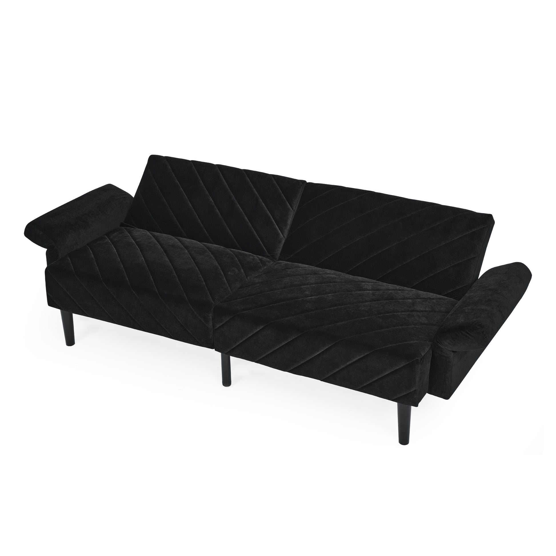 Velvet Futon Couch Convertible Folding Sofa Bed Tufted Couch With Adjustable Armrests For Apartment Black Velvet Metal Primary Living Space Split Back Eucalyptus Square Arms Foam 3 Seat