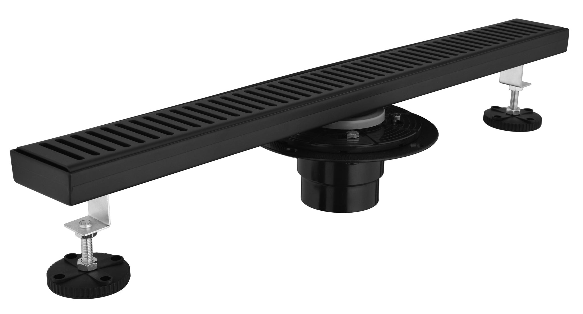 24 Inches Linear Shower Drain With Removable Capsule Pattern Grate, 304 Stainless Shower Drain Included Hair Strainer And Leveling Feet, Flange Matte Black Stainless Steel