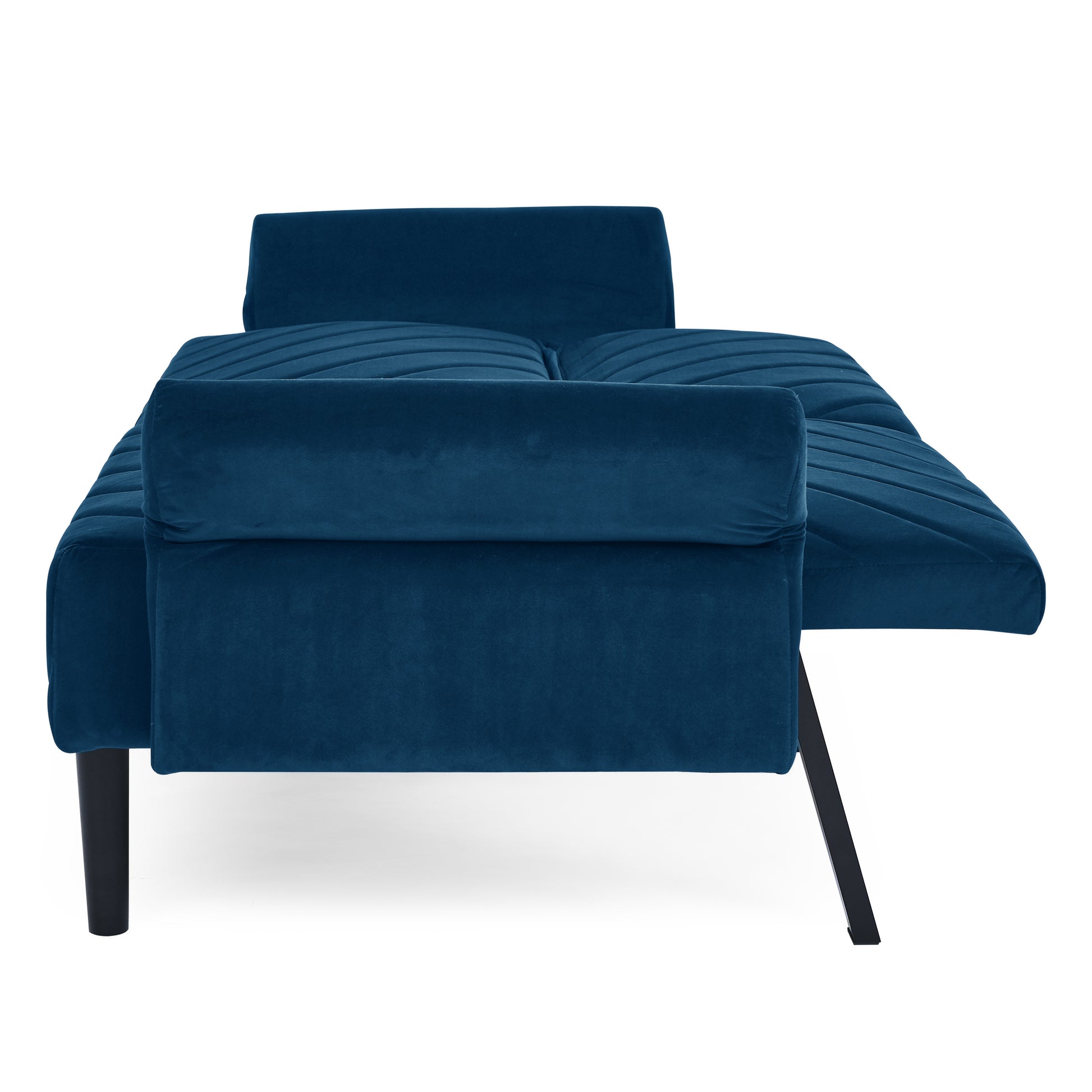 Velvet Futon Couch Convertible Folding Sofa Bed Tufted Couch With Adjustable Armrests For Apartment Blue Velvet Metal Primary Living Space Medium Soft Split Back Eucalyptus Square Arms Foam 3 Seat