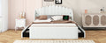 Queen Size Upholstered Platform Bed With 4 Drawers And 2 Usb, Beige Box Spring Not Required Queen Beige Wood Bedroom Bed Frame Polyester Upholstered