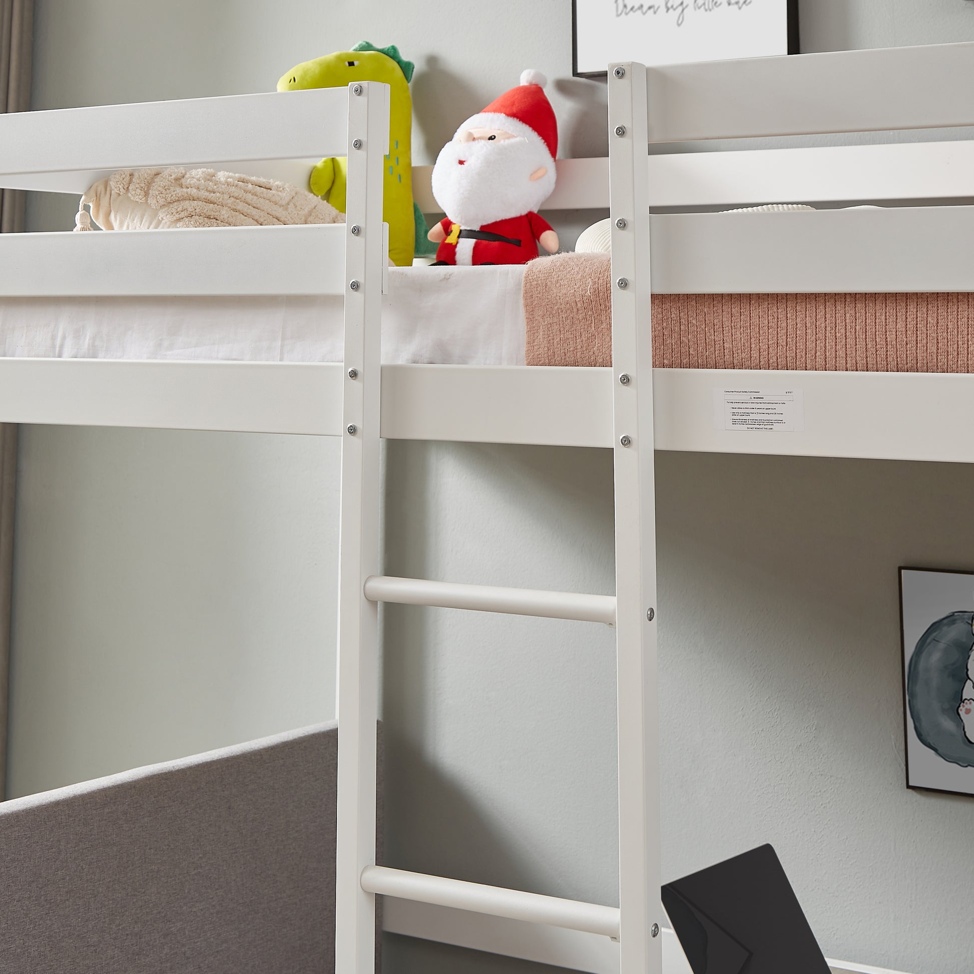 Twin Over Twin Bunk Beds Can Be Turn Into Upper Bed And Down Desk, Cushion Sets Are Free. White,79''L X 40.9''W X 79''H. Twin White Iron