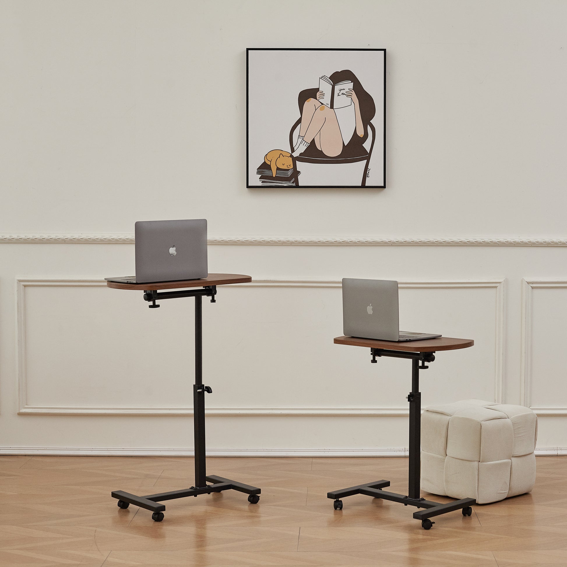 Height Adjustable Sofa Side C Shape Table,Laptop Holder End Stand Desk Brown Mdf Metal
