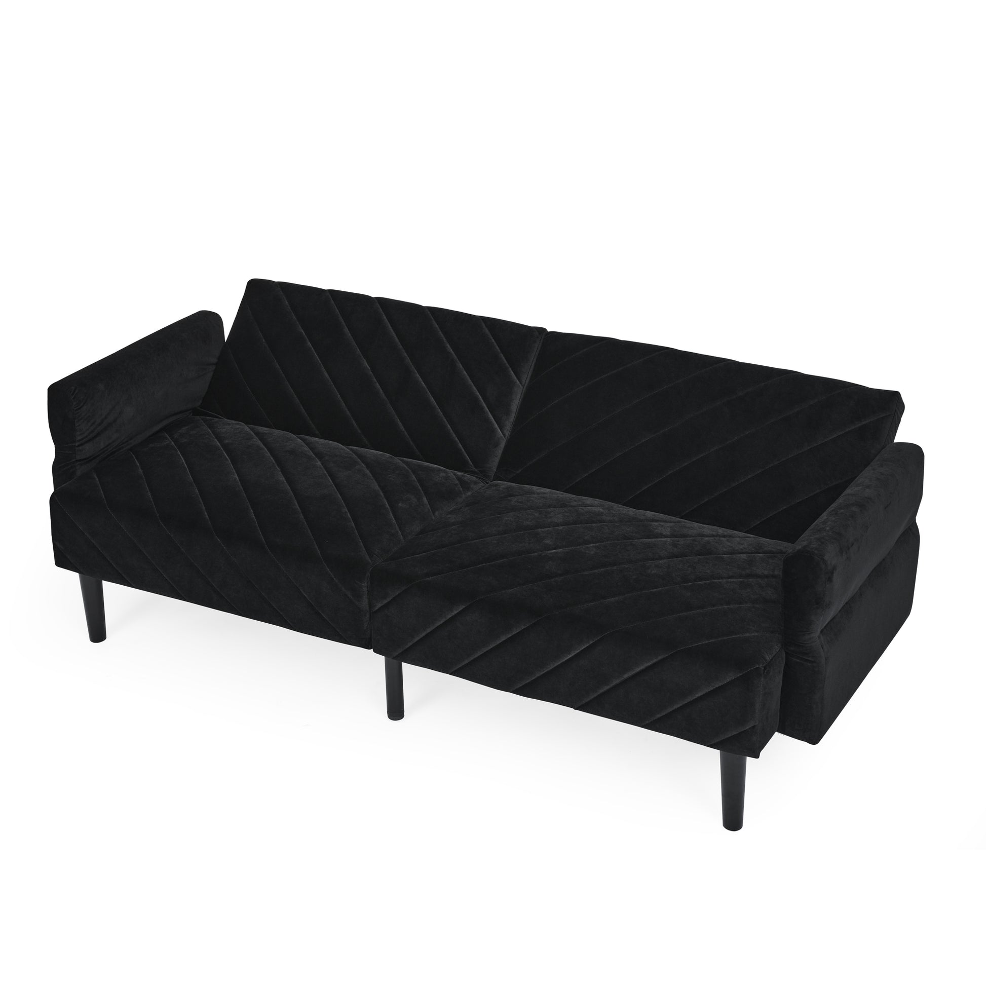 Velvet Futon Couch Convertible Folding Sofa Bed Tufted Couch With Adjustable Armrests For Apartment Black Velvet Metal Primary Living Space Split Back Eucalyptus Square Arms Foam 3 Seat