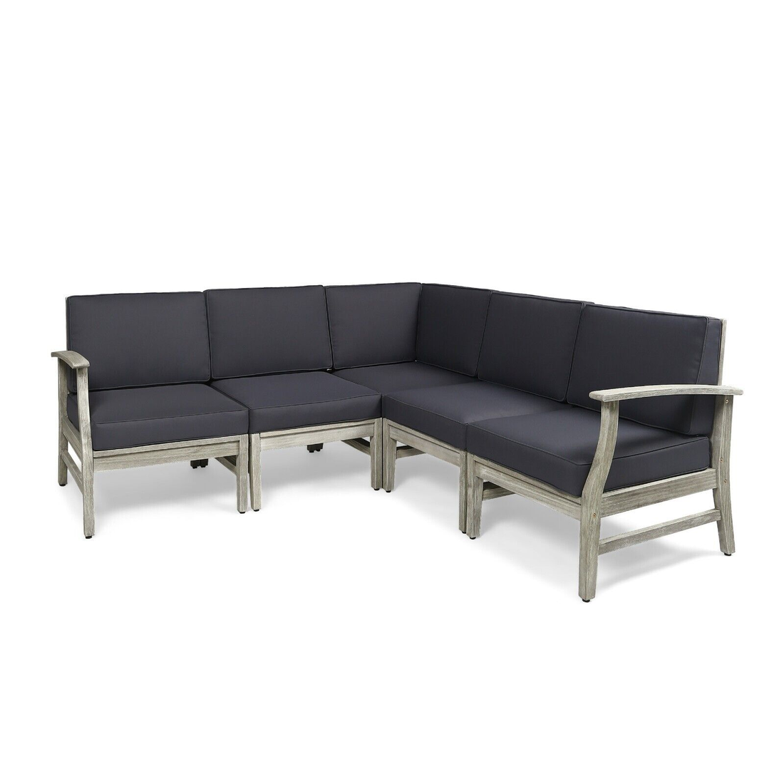 Perla 5 Pcs Sofa Set, Light Dark Grey Dark Gray Acacia Wood