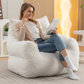 054 Large Size Teddy Fabric Bean Bag Chair Lazy Sofa Chair Sponge Filling For Indoor,Ivory Ivory Primary Living Space Soft Tufted Back Modern Memory Foam Teddy