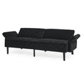 Velvet Futon Couch Convertible Folding Sofa Bed Tufted Couch With Adjustable Armrests For Apartment Black Velvet Metal Primary Living Space Split Back Eucalyptus Square Arms Foam 3 Seat