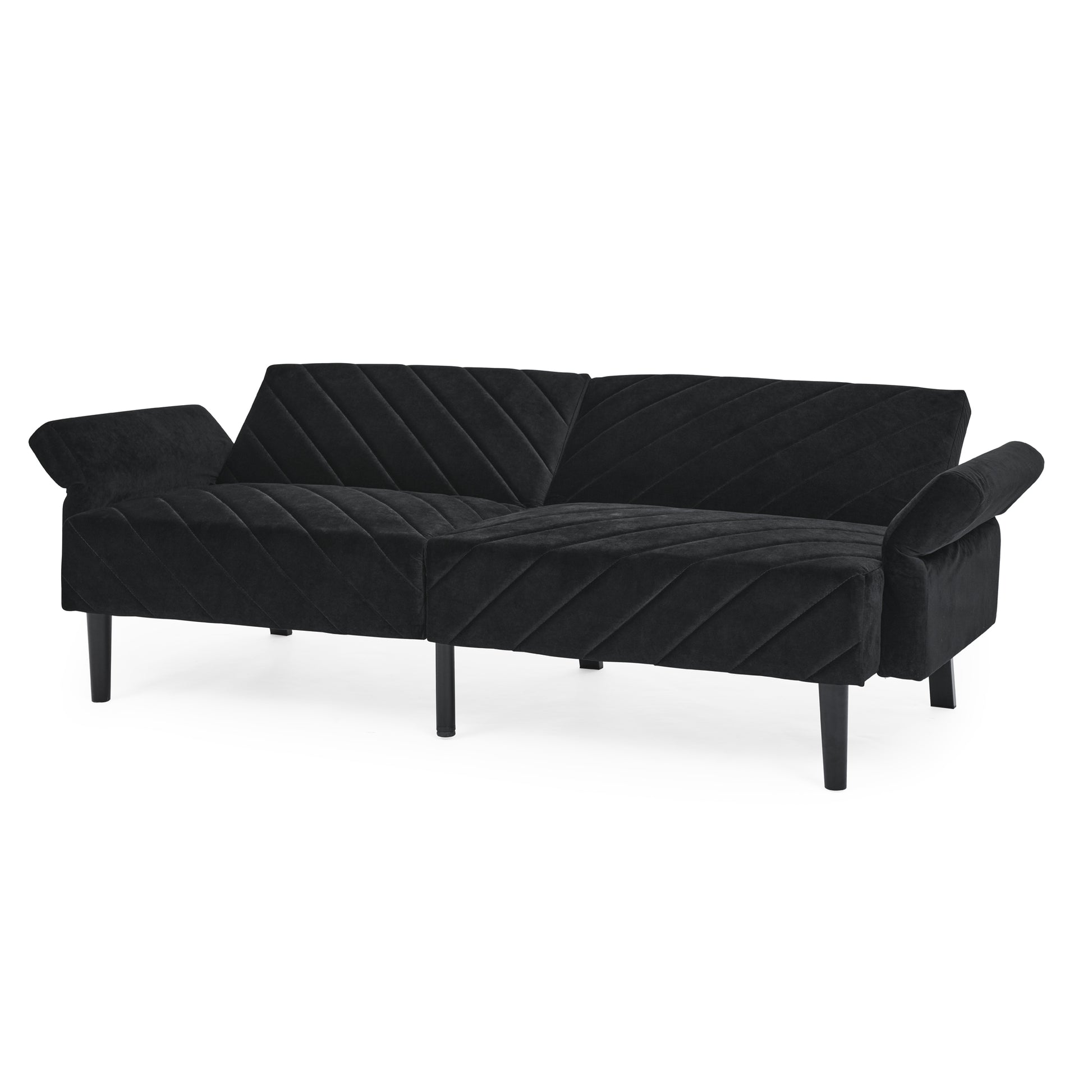 Velvet Futon Couch Convertible Folding Sofa Bed Tufted Couch With Adjustable Armrests For Apartment Black Velvet Metal Primary Living Space Split Back Eucalyptus Square Arms Foam 3 Seat