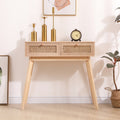 Side Table With Two Real Rattan Drawers, Solid Wood Table Legs,Can Be Used In The Dining Room, Living Room,Bedroom,Entrance,Natural Freestanding 1 2 Drawers Natural Natural Wood Light Brown Primary Living Space Drawers Included Pastoral Pine Solid Wood