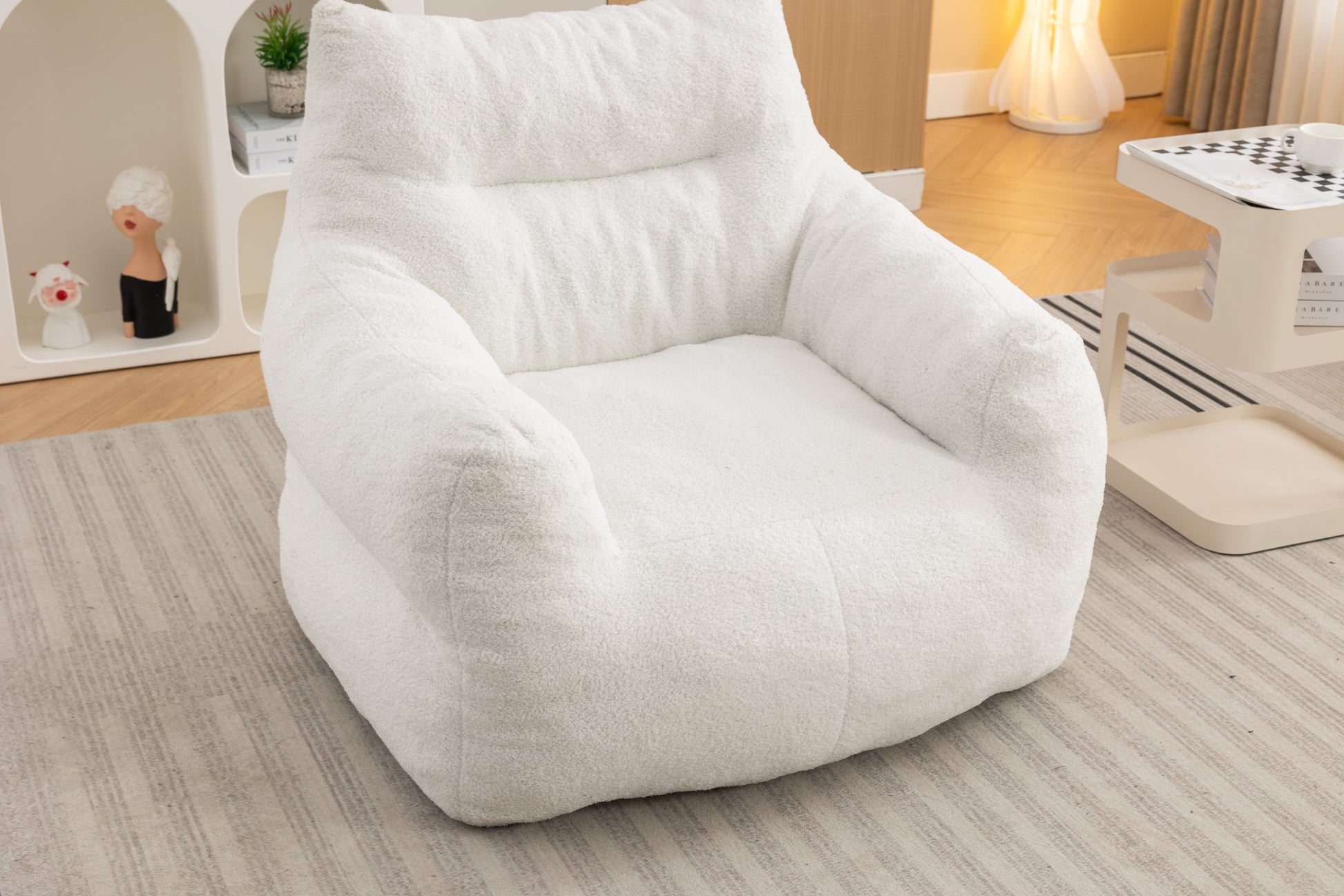 054 Large Size Teddy Fabric Bean Bag Chair Lazy Sofa Chair Sponge Filling For Indoor,Ivory Ivory Primary Living Space Soft Tufted Back Modern Memory Foam Teddy
