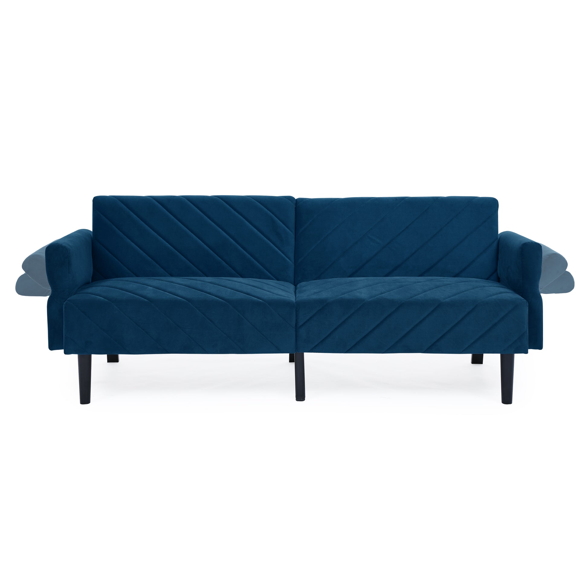 Velvet Futon Couch Convertible Folding Sofa Bed Tufted Couch With Adjustable Armrests For Apartment Blue Velvet Metal Primary Living Space Medium Soft Split Back Eucalyptus Square Arms Foam 3 Seat