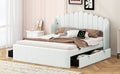 Queen Size Upholstered Platform Bed With 4 Drawers And 2 Usb, Beige Box Spring Not Required Queen Beige Wood Bedroom Bed Frame Polyester Upholstered