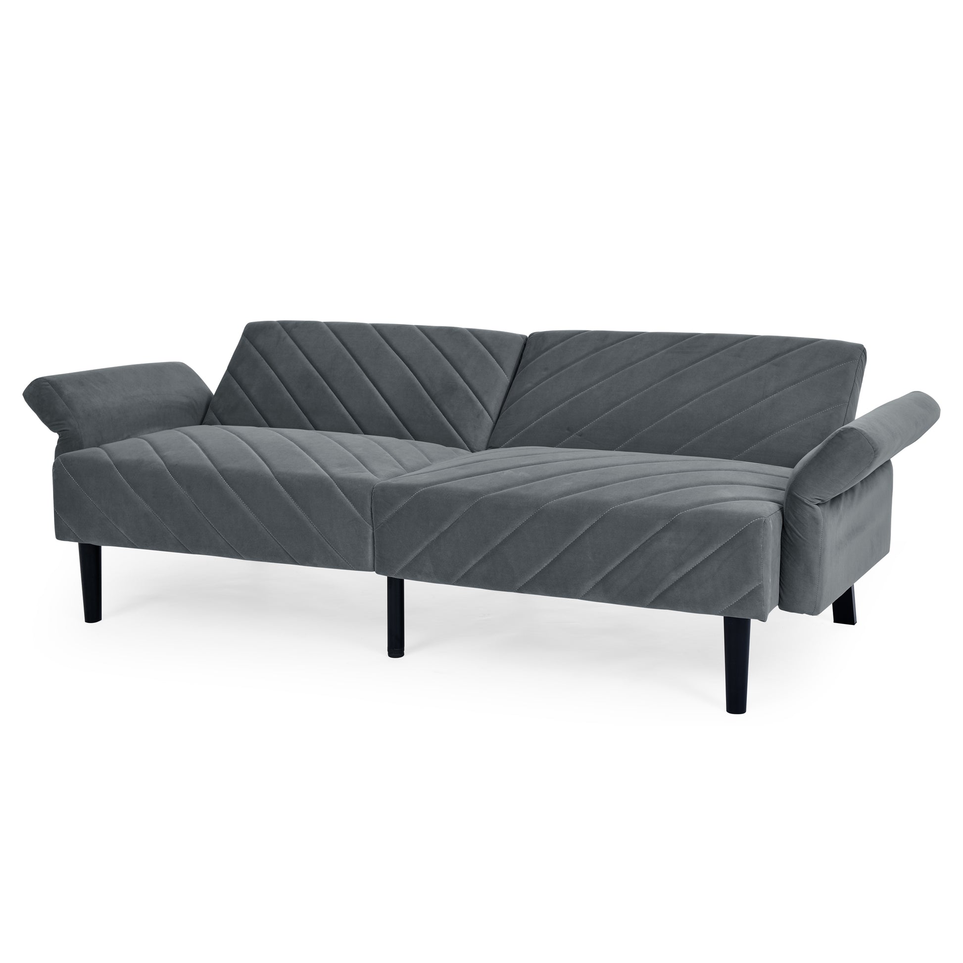 Velvet Futon Couch Convertible Folding Sofa Bed Tufted Couch With Adjustable Armrests For Apartment Grey Velvet Metal Primary Living Space Split Back Eucalyptus Square Arms Foam 3 Seat