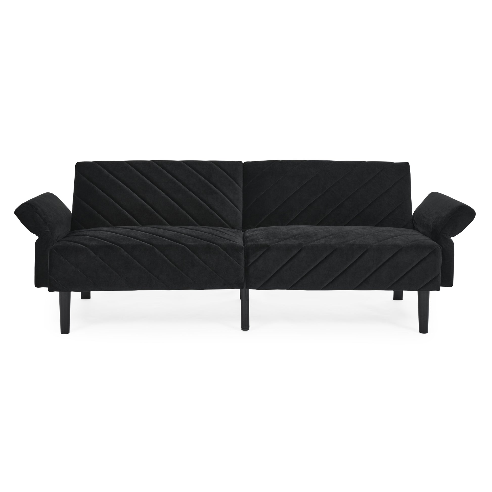 Velvet Futon Couch Convertible Folding Sofa Bed Tufted Couch With Adjustable Armrests For Apartment Black Velvet Metal Primary Living Space Split Back Eucalyptus Square Arms Foam 3 Seat