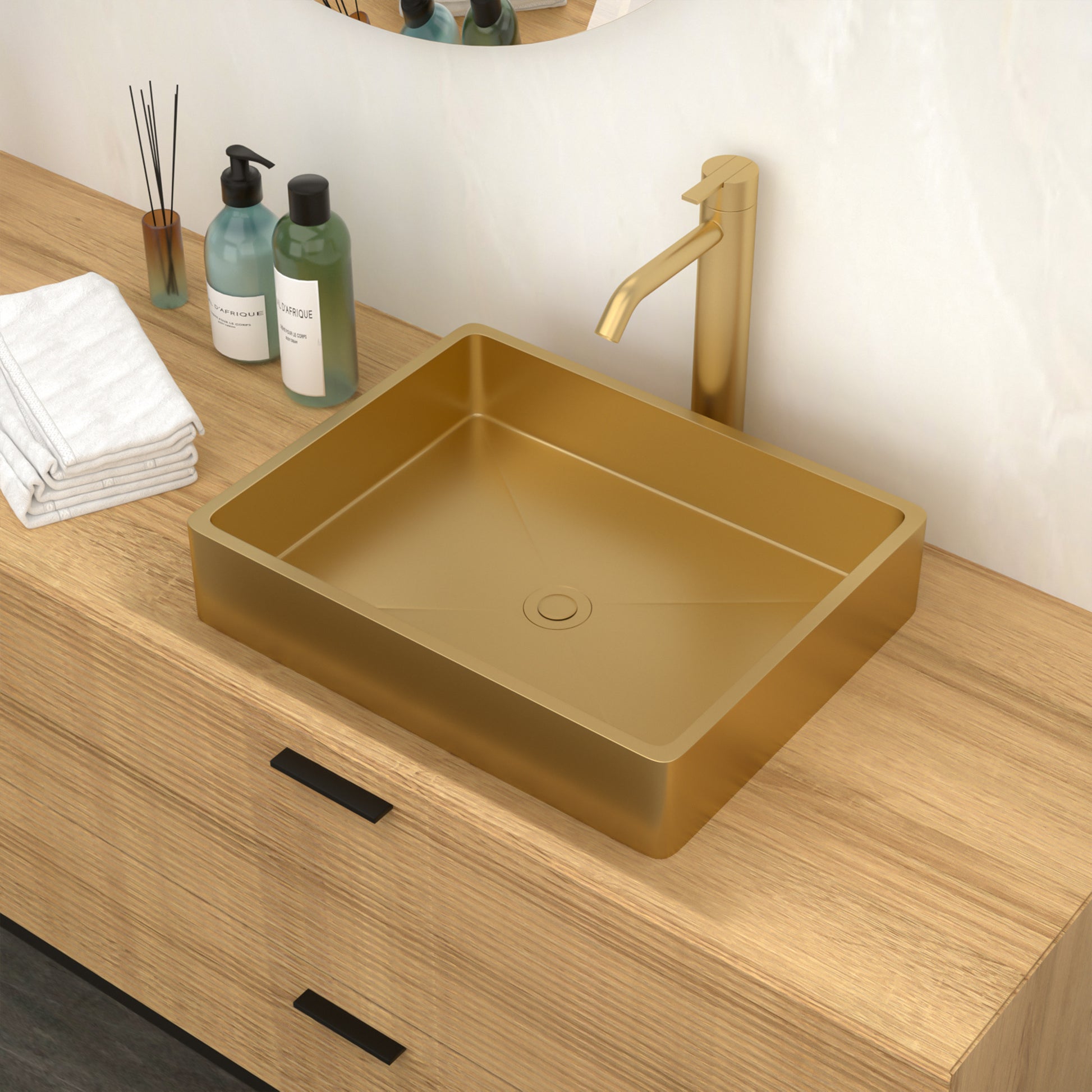 19"X15" Gold Stainless Steel Bathroom Sink With Pop Up Drain Gold Stainless Steel