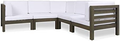 Oana 5 Piece V Shape Sofa Set, White White Acacia Wood