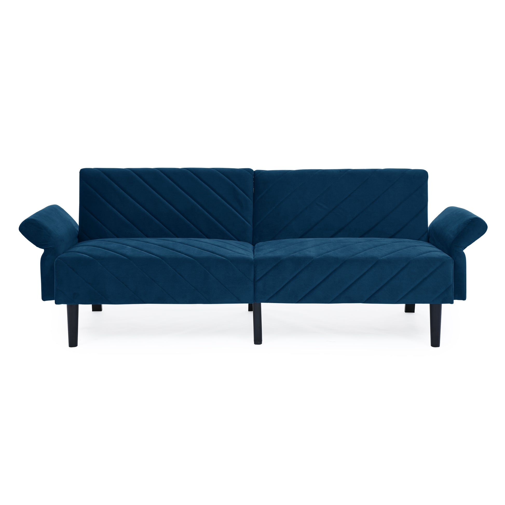 Velvet Futon Couch Convertible Folding Sofa Bed Tufted Couch With Adjustable Armrests For Apartment Blue Velvet Metal Primary Living Space Medium Soft Split Back Eucalyptus Square Arms Foam 3 Seat