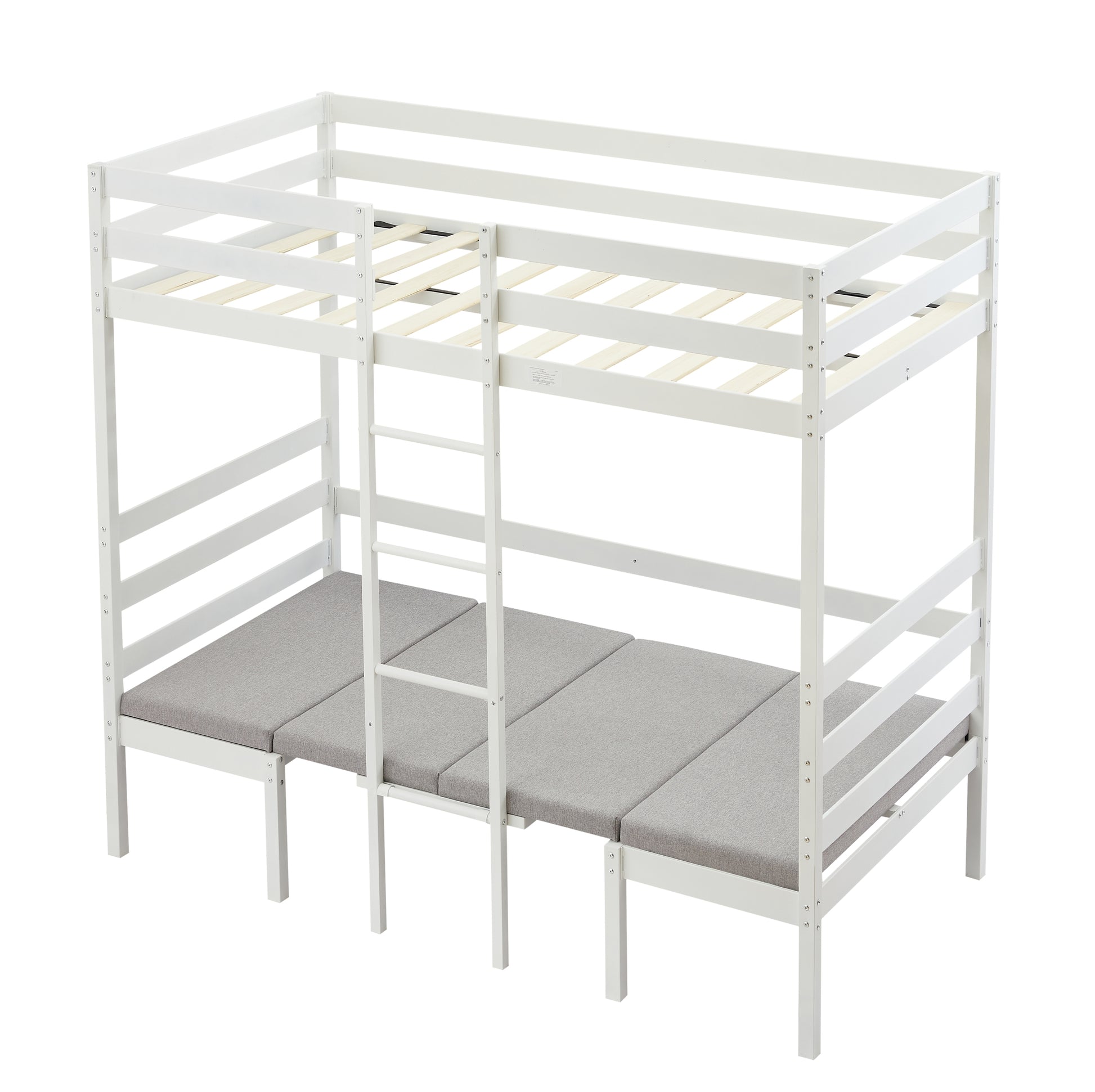 Twin Over Twin Bunk Beds Can Be Turn Into Upper Bed And Down Desk, Cushion Sets Are Free. White,79''L X 40.9''W X 79''H. Twin White Iron