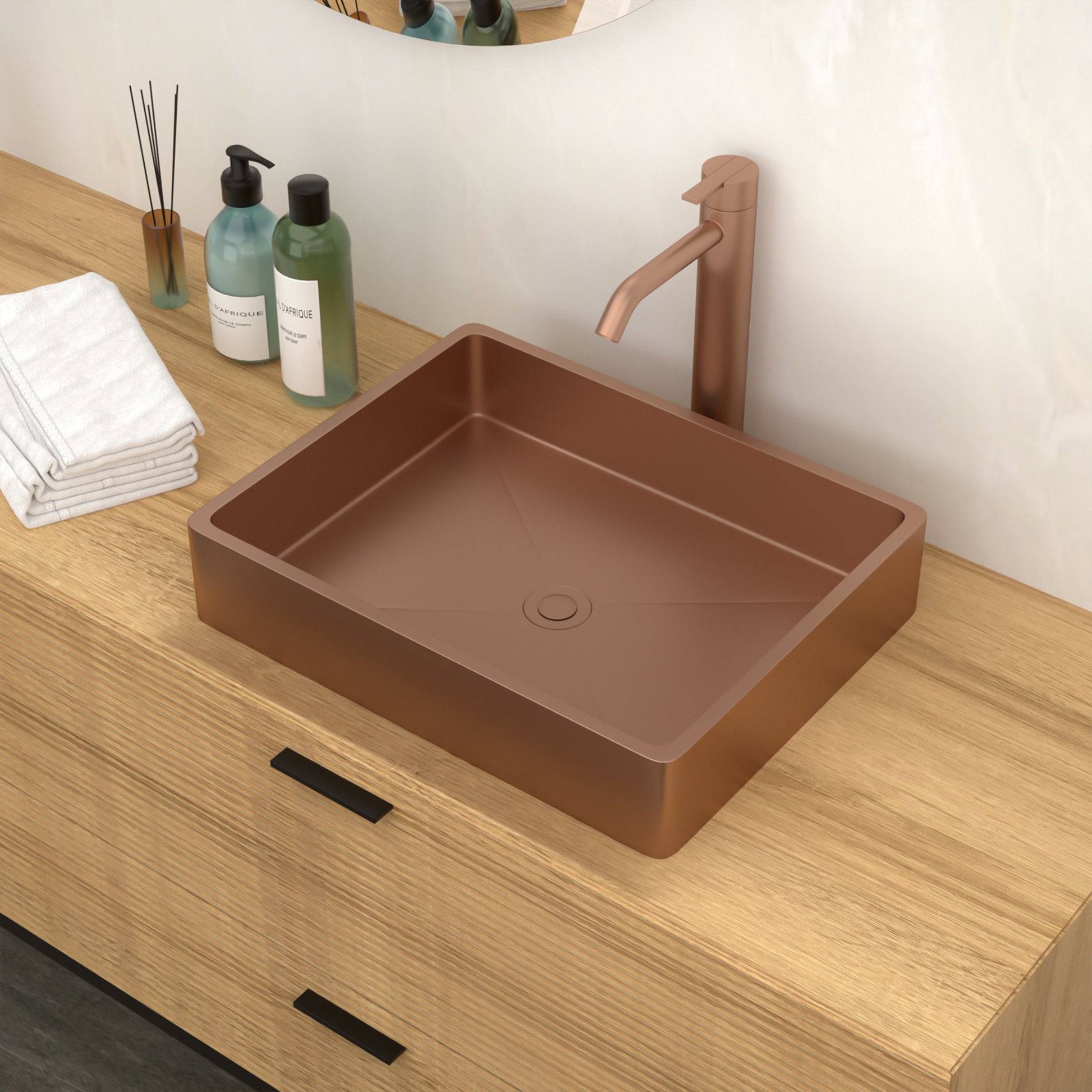 19"X15" Rose Gold Stainless Steel Bathroom Sink With Pop Up Drain Rose Gold Stainless Steel