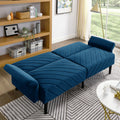 Velvet Futon Couch Convertible Folding Sofa Bed Tufted Couch With Adjustable Armrests For Apartment Blue Velvet Metal Primary Living Space Medium Soft Split Back Eucalyptus Square Arms Foam 3 Seat