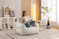 054 Large Size Teddy Fabric Bean Bag Chair Lazy Sofa Chair Sponge Filling For Indoor,Ivory Ivory Primary Living Space Soft Tufted Back Modern Memory Foam Teddy