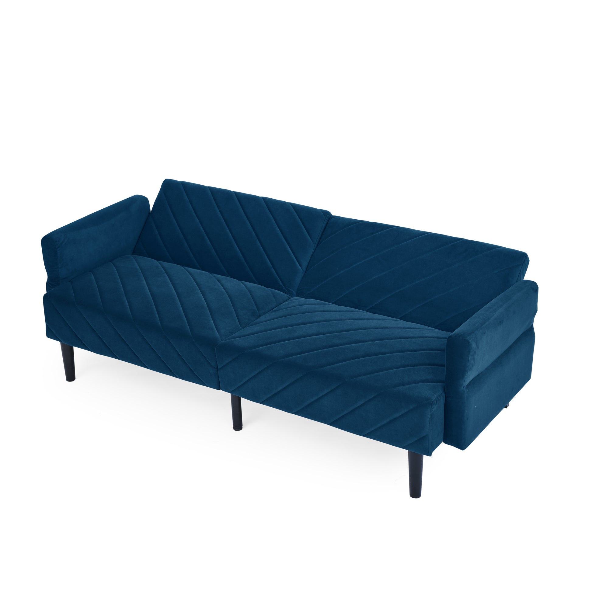 Velvet Futon Couch Convertible Folding Sofa Bed Tufted Couch With Adjustable Armrests For Apartment Blue Velvet Metal Primary Living Space Medium Soft Split Back Eucalyptus Square Arms Foam 3 Seat