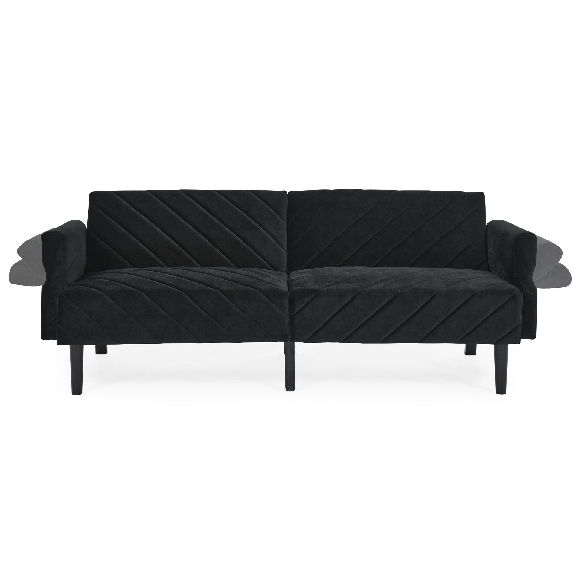 Velvet Futon Couch Convertible Folding Sofa Bed Tufted Couch With Adjustable Armrests For Apartment Black Velvet Metal Primary Living Space Split Back Eucalyptus Square Arms Foam 3 Seat