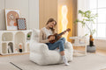054 Large Size Teddy Fabric Bean Bag Chair Lazy Sofa Chair Sponge Filling For Indoor,Ivory Ivory Primary Living Space Soft Tufted Back Modern Memory Foam Teddy