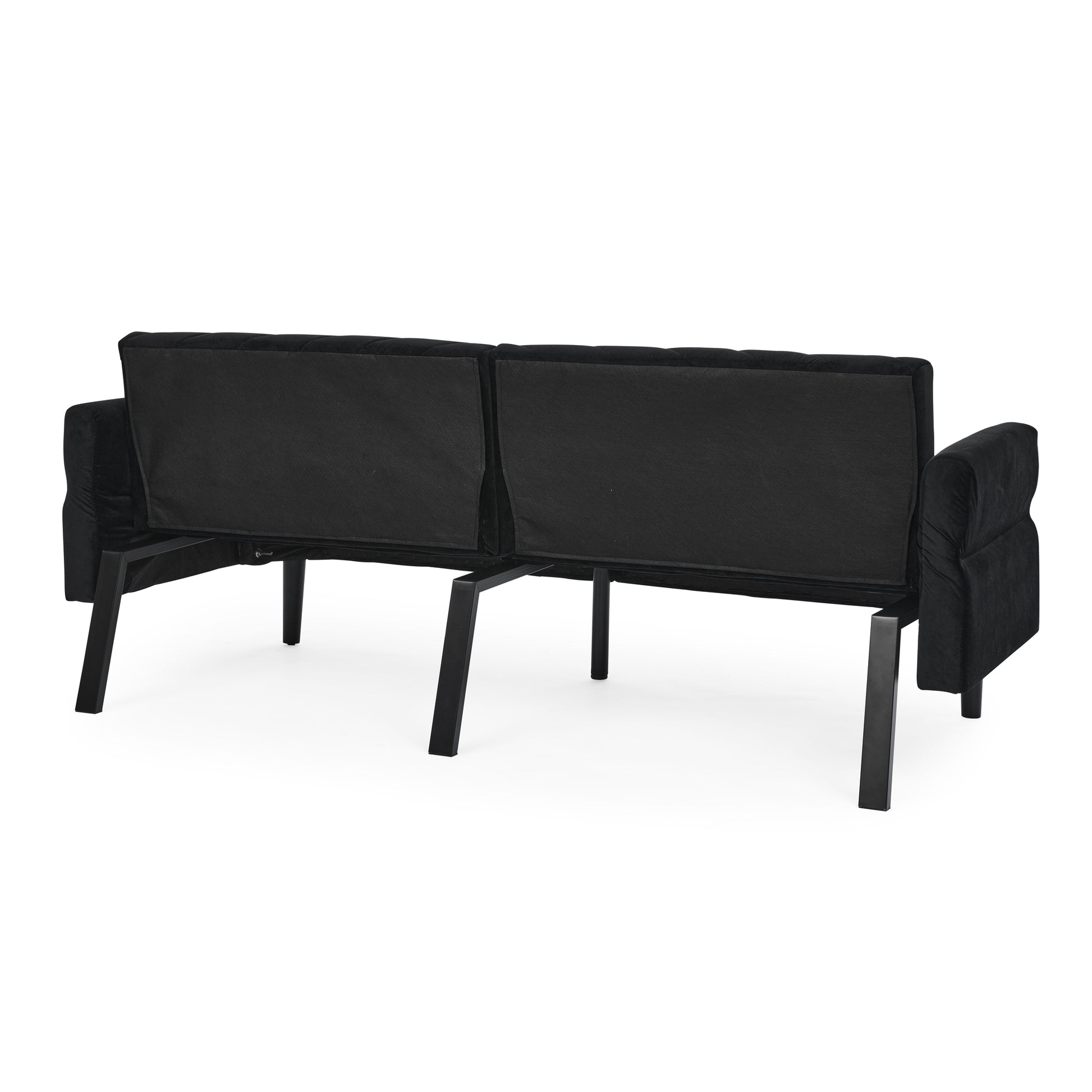 Velvet Futon Couch Convertible Folding Sofa Bed Tufted Couch With Adjustable Armrests For Apartment Black Velvet Metal Primary Living Space Split Back Eucalyptus Square Arms Foam 3 Seat