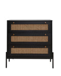 Rattan Storage Cabinet With 3 Large Drawers, Boho Mid Century Wooden Nightstand Drawer Dresser, Sideboard Buffet Cabinet With Storage For Living Room Dining Room Hallway Bedroom, 30 15.8 30 Inches Black Mdf