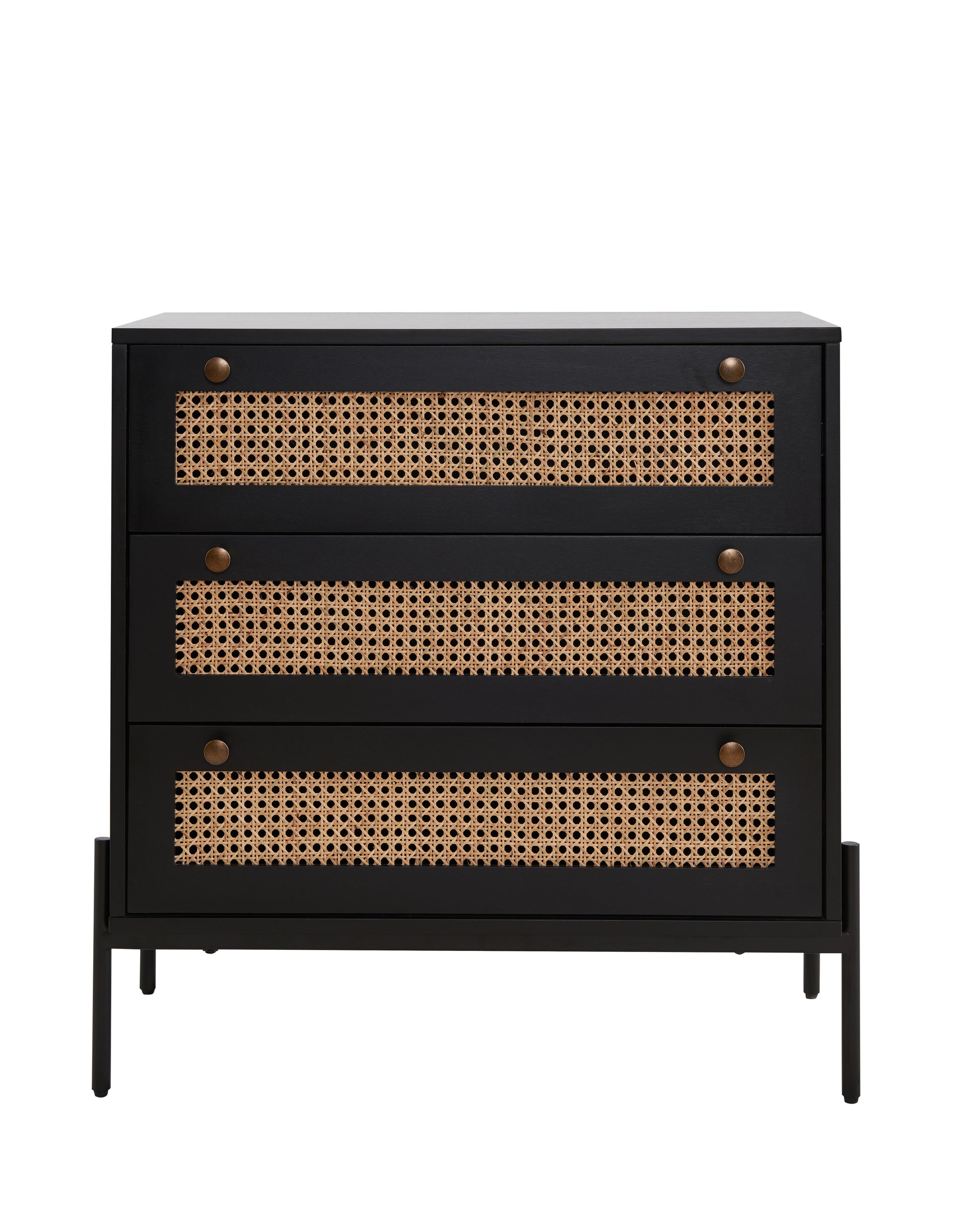 Rattan Storage Cabinet With 3 Large Drawers, Boho Mid Century Wooden Nightstand Drawer Dresser, Sideboard Buffet Cabinet With Storage For Living Room Dining Room Hallway Bedroom, 30 15.8 30 Inches Black Mdf
