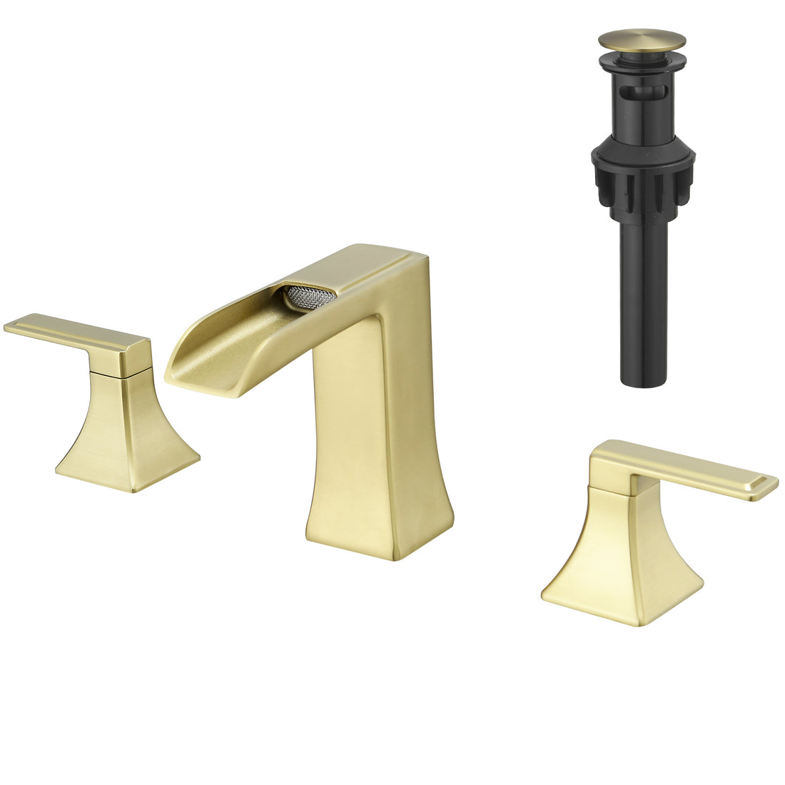 Bathroom Faucets For Sink 3 Hole Nickel Gold 8 Inch Widespread Bathroom Sink Faucet With Pop Up Drain Double Lever Handle Faucet Bathroom Vanity Faucet Basin Mixer Tap Faucet With Hose Bathroom Joystick Geometric Two Brushed Gold Side Sprayer Deck