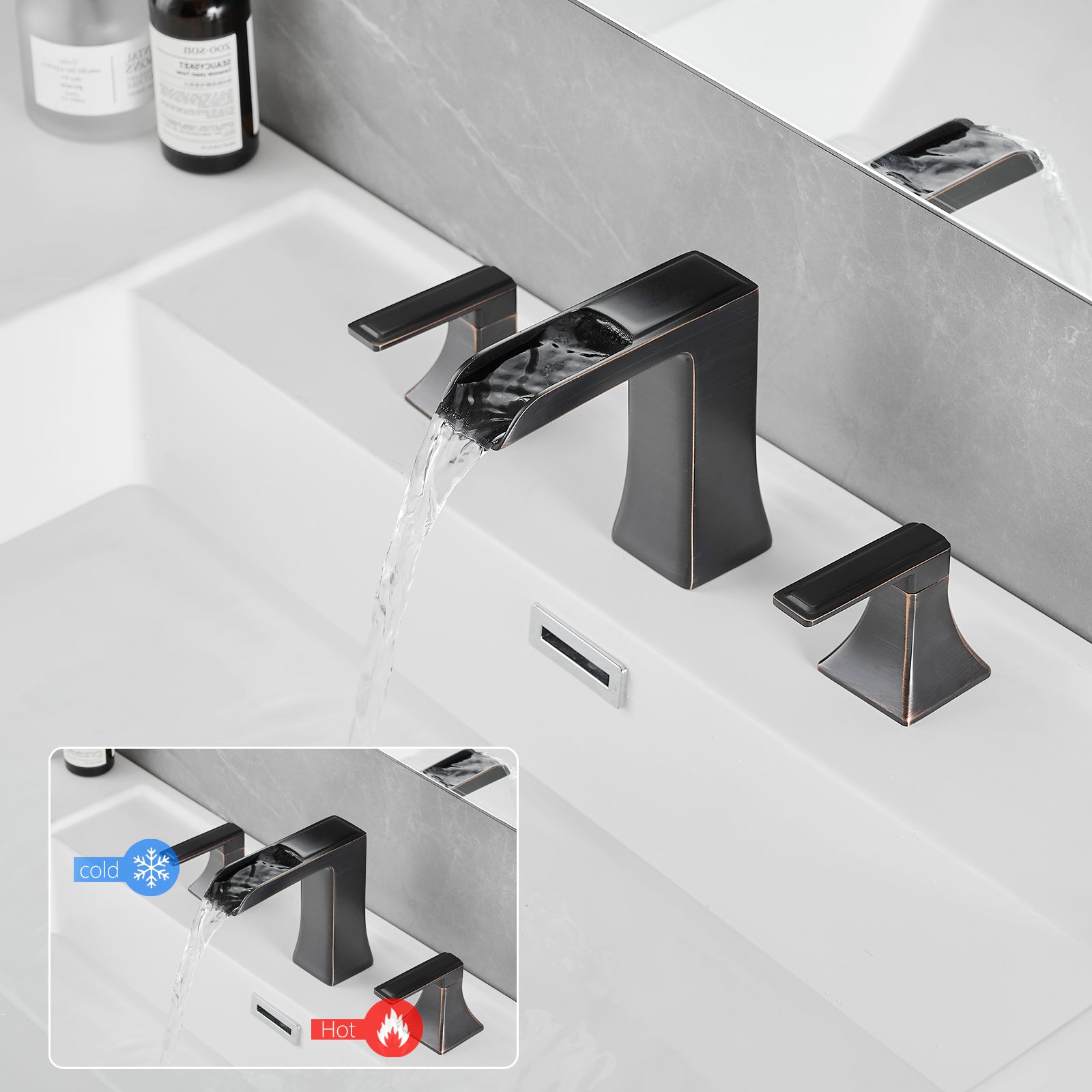 Bathroom Faucets For Sink 3 Hole Orb 8 Inch Widespread Bathroom Sink Faucet With Pop Up Drain Double Lever Handle Faucet Bathroom Vanity Faucet Basin Mixer Tap Faucet With Hose Bathroom Joystick Geometric Two Oil Rubbed Bronze Side Sprayer Deck Mounted