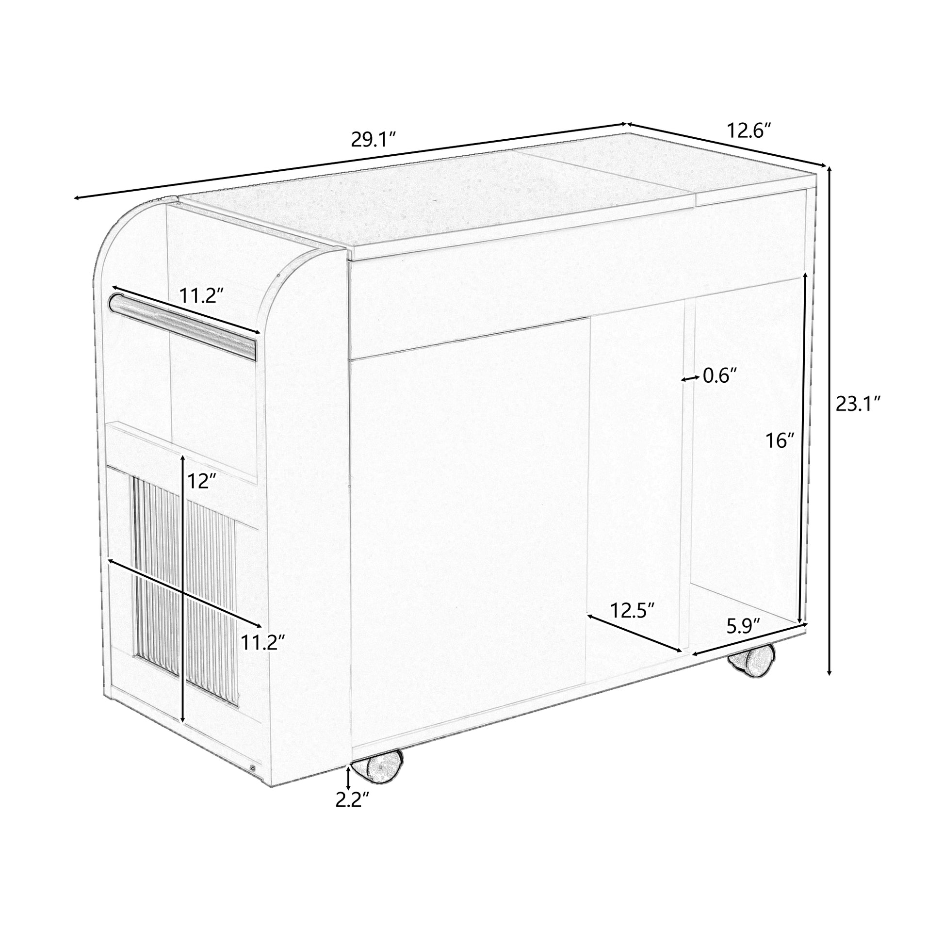 Multifunctional End Table With Wheels, Side Table With Tempered Glass Door, 2 Storage Shelves, 2 Drawers For Living Room, White White Mdf