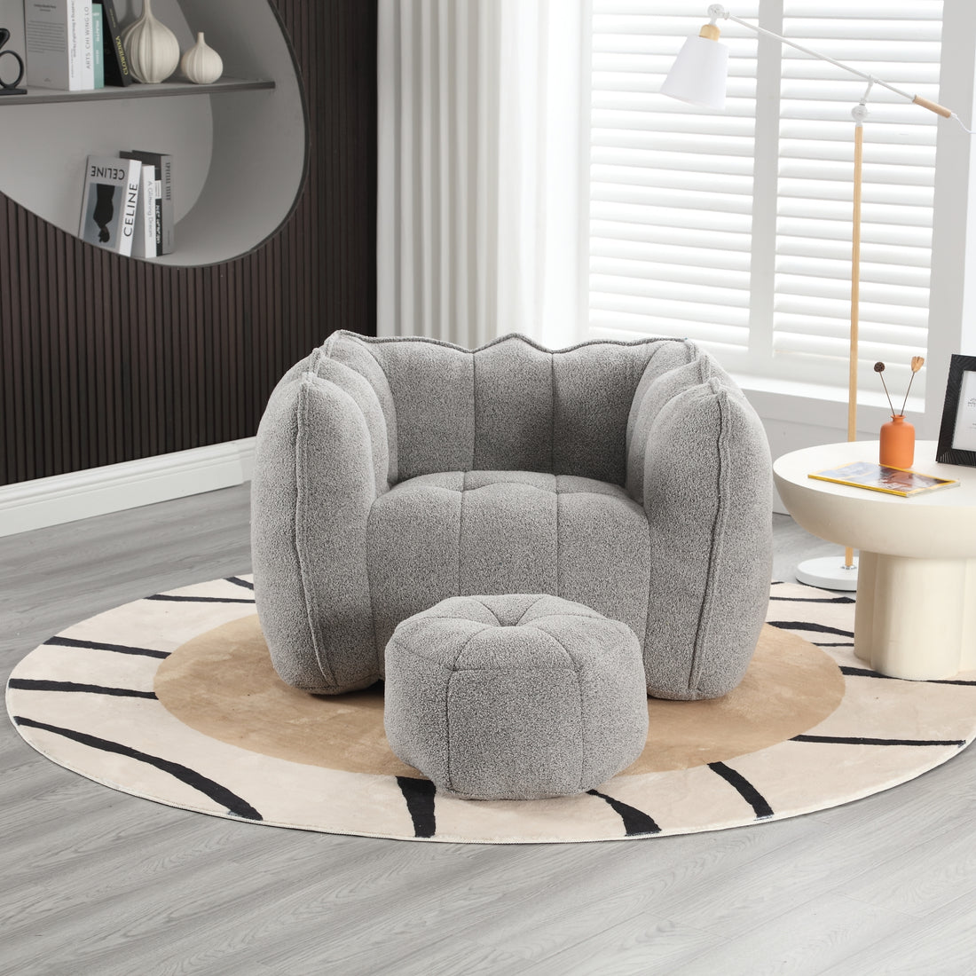 Soft Bean Bag Chair With High Resilient Foam Chips For Living Room And Bedroom,Comfortable Square Lazy Sofa With Footstool, Cover For Adults To Gaming, Reading, And Watching Tv Grey Chenille